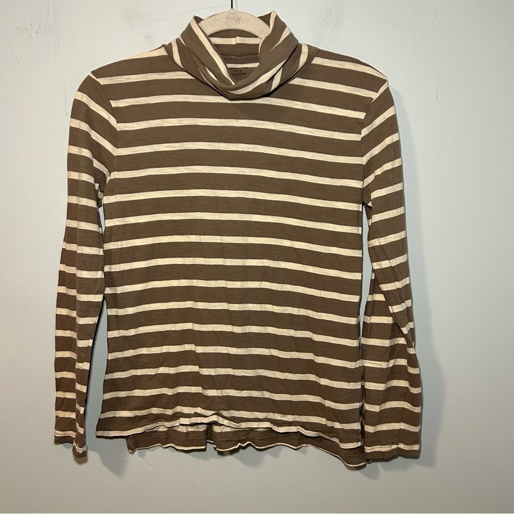 Madewell Whisper Cotton Brown & White Esme Striped Turtleneck Size Medium